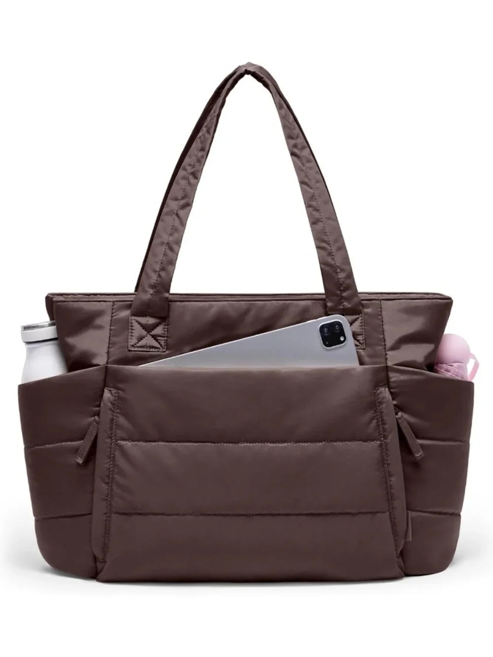 Quilted Puffer Tote Bag for Women, Lightweight Zippered Work & Travel Bag